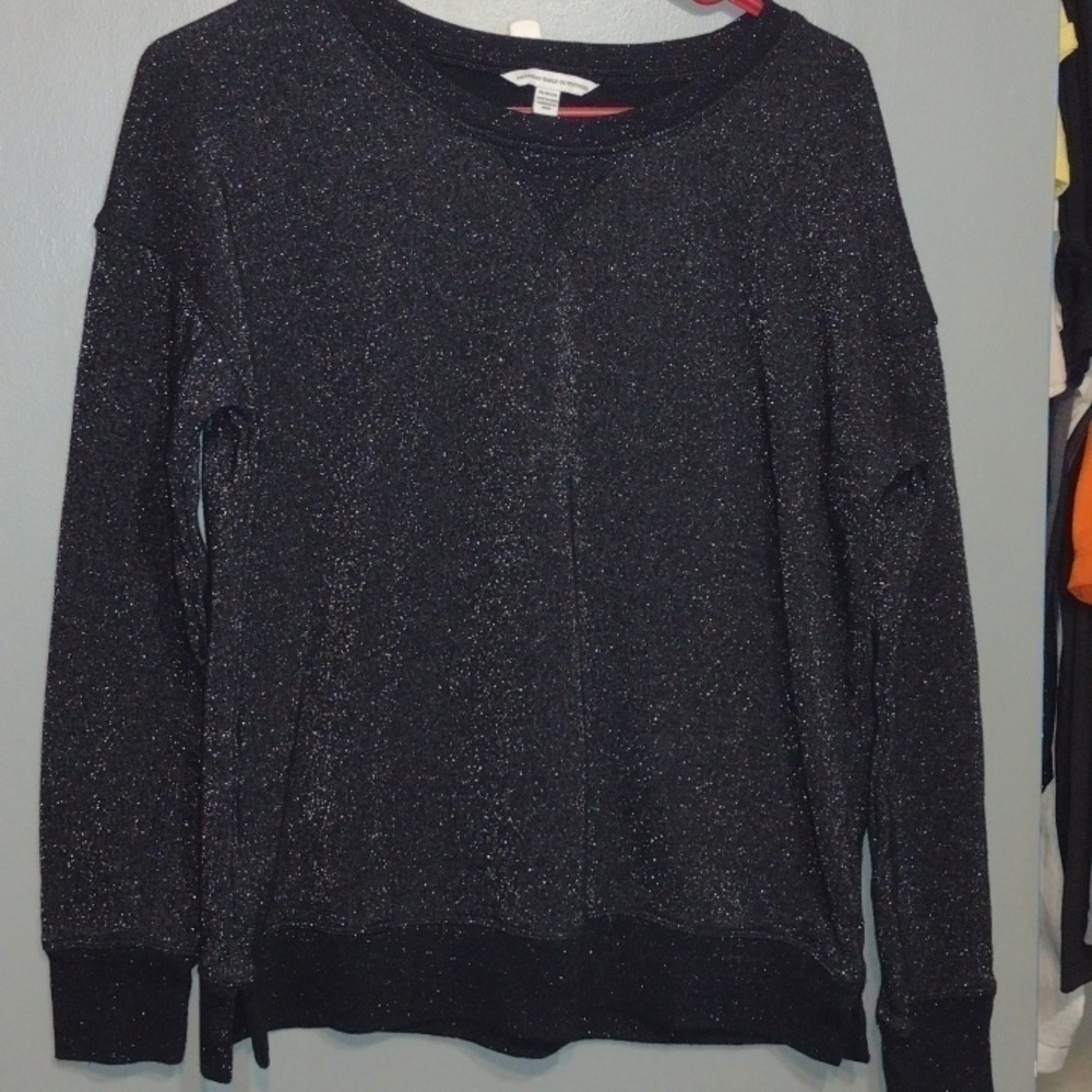 AMERICAN Eagle Women’s Cotton Pullover Crew Neck Sweatshirt Black Metallic med